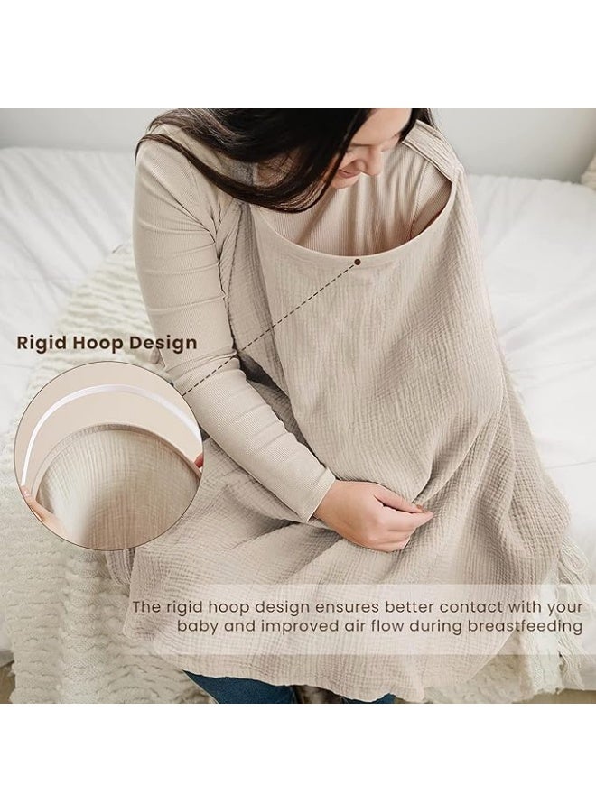 MIRFA Muslin Breathable Nursing Cover for Breastfeeding With Arch Neckline (Beige) - Image 3